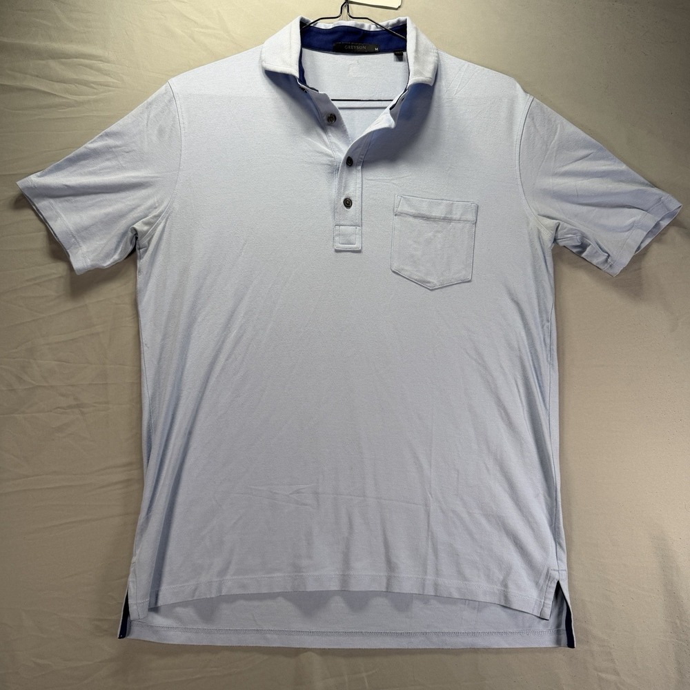 Greyson Polo Shirt Mens Medium Blue Stripe Performance Golf Top Solid Stretch - Picture 2 of 9